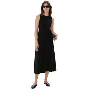 Another Tomorrow Black Sleeveless Midi Dress A-Line Viscose Size 46